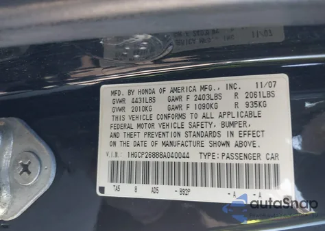 2008 Honda Accord 2.4 Ex-L from USA, damaged, VIN 1HGCP26888A040044